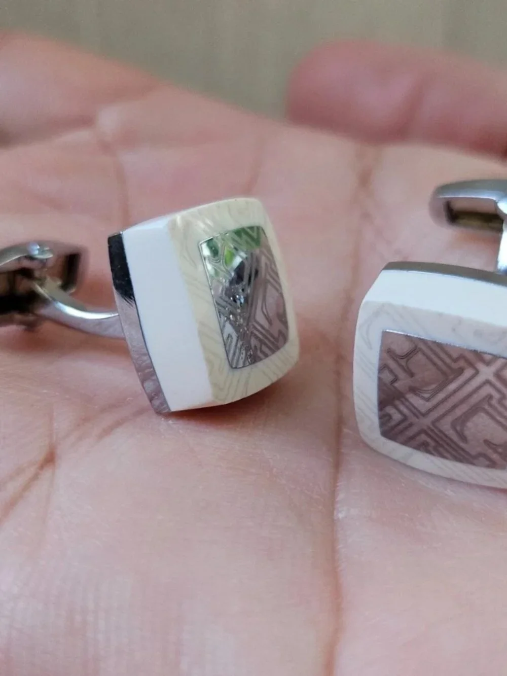 Father Day Gifts Cufflinks White/Silver Tone Fashion Stud Cuff Links Men Jewelry